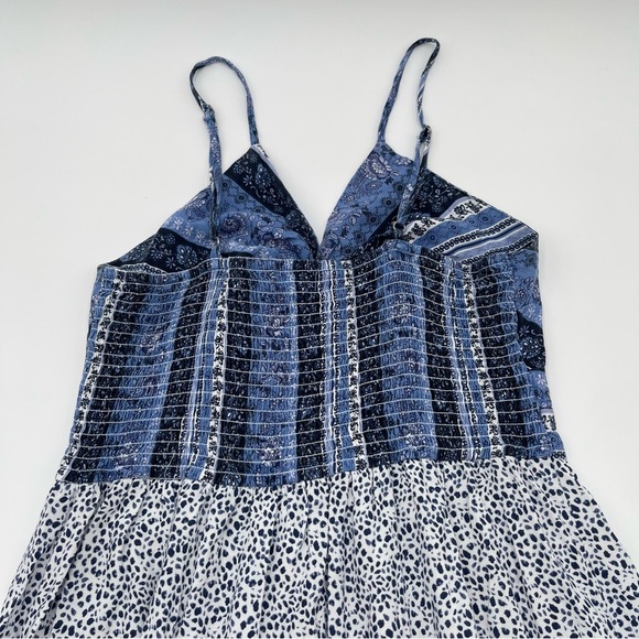 Japna Boho Sleeveless Maxi Dress Paisley Floral Smocked Large Blue White Summer - Picture 9 of 13